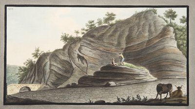 ウィリアムハミルトン卿による、「カンピフレグレイ：2つのシチリアの火山に関する観察」からのこの火山、プレートXIXの入り口で撮られたアストルニの円錐の一部の断面図（ 作： Pietro Fabris